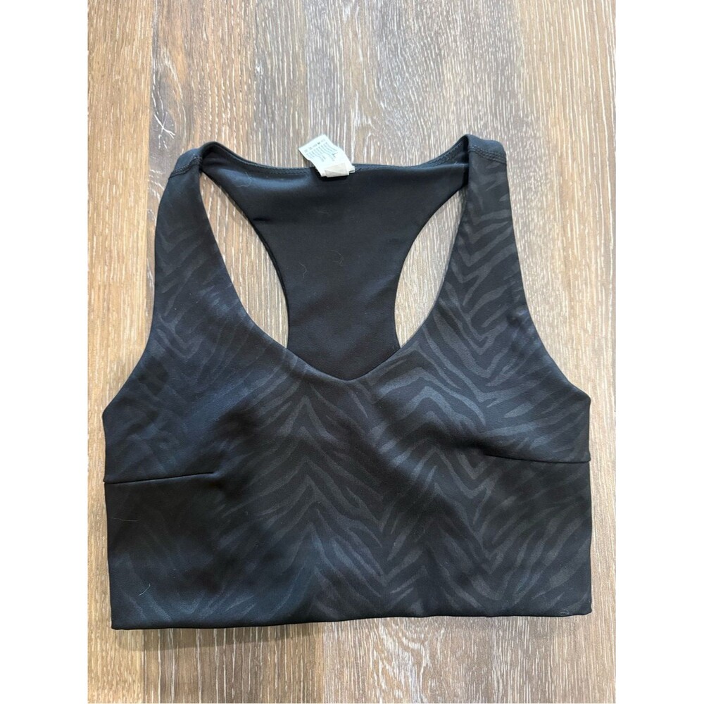 90 Degree By Reflex Black Zebra-Print Racerback Sports Bra